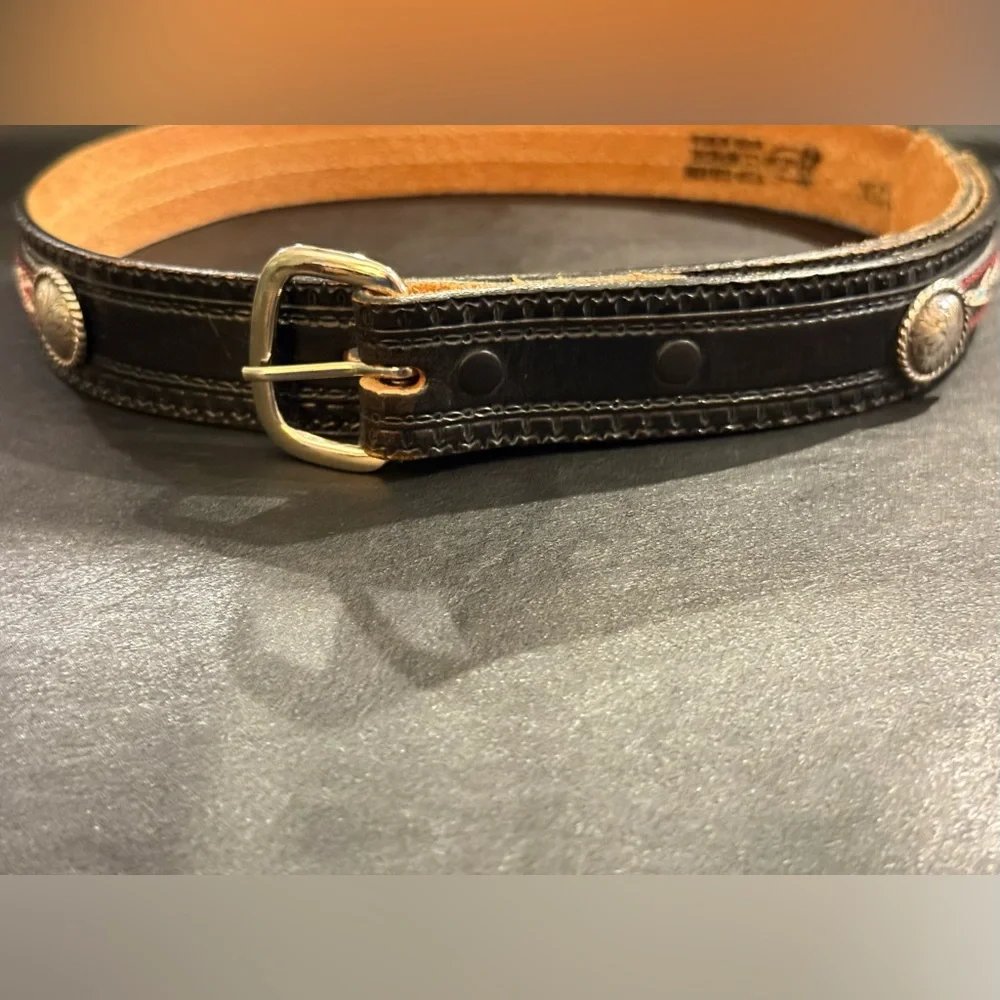 Southwestern Justin Top Grain Leather Woven Tribal Fabric Inlay Size Small Belt